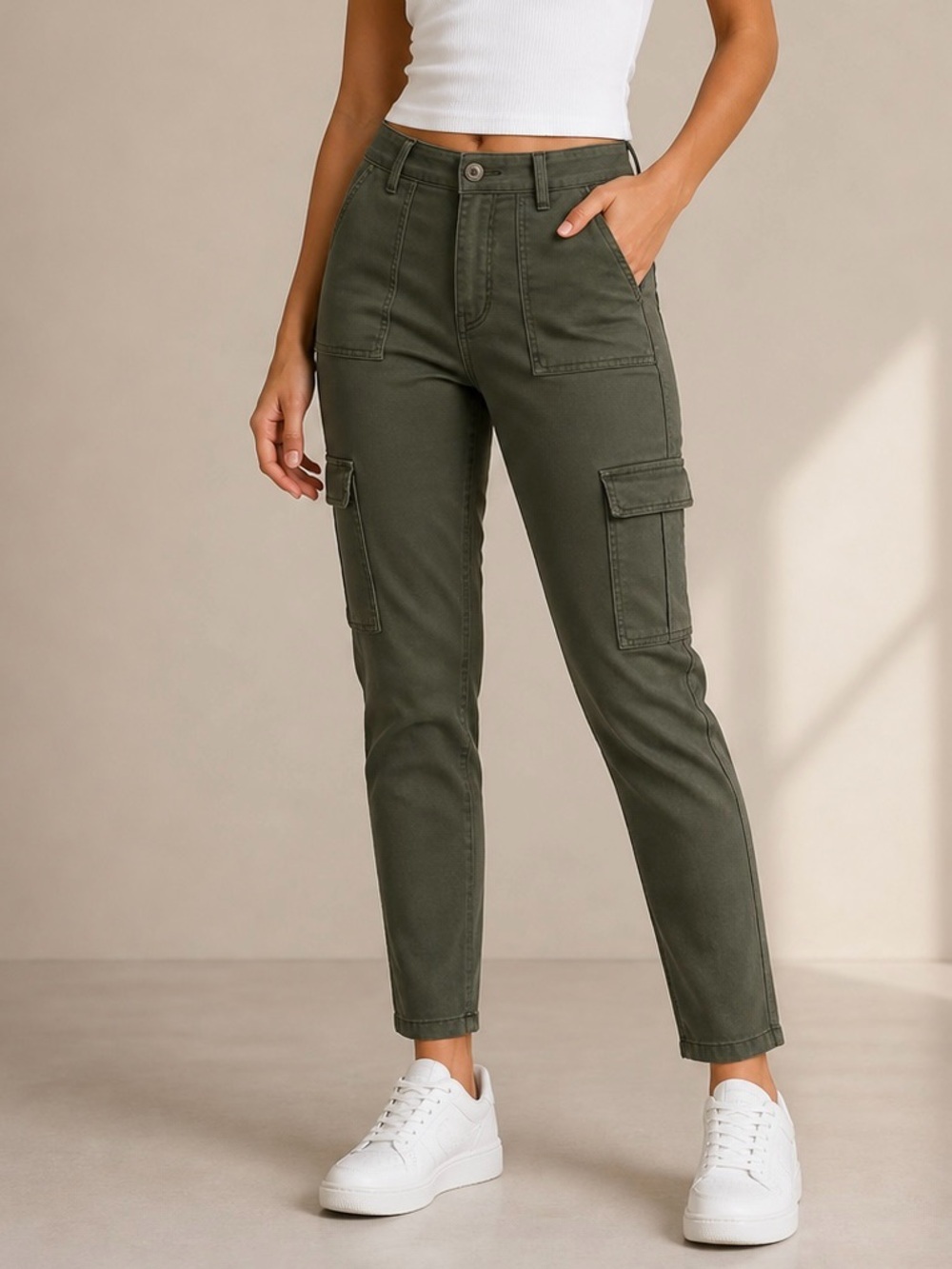 Blue Revival Teddy Cargo Skinny Ankle Pants Army Green Size 26 NWT